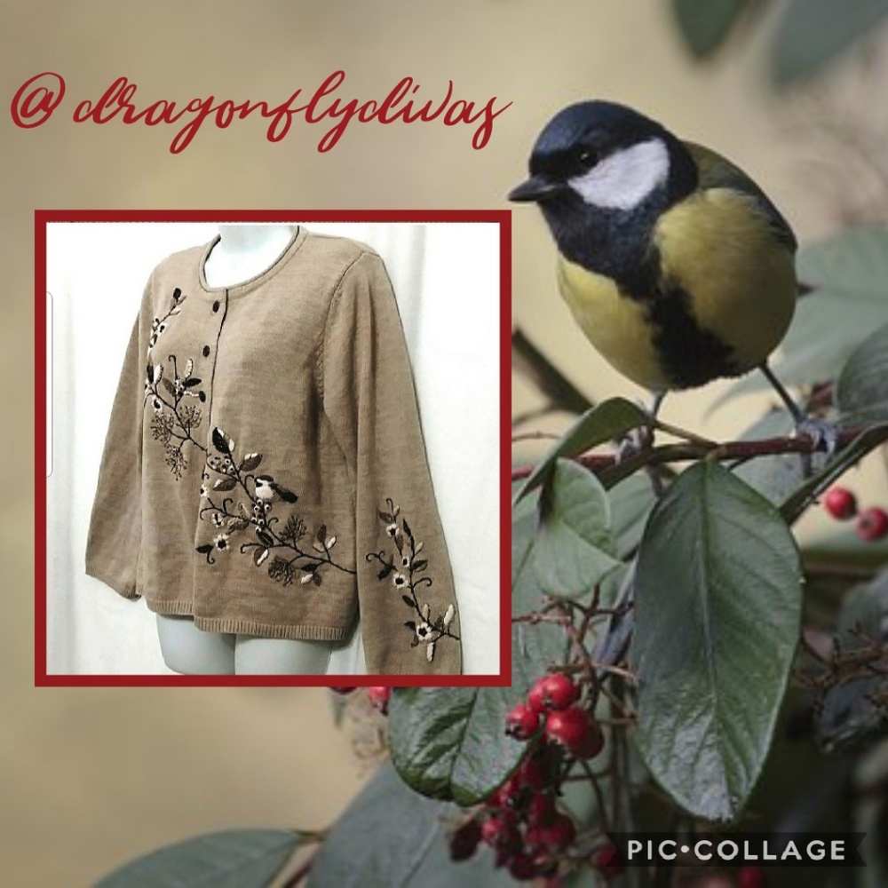 Coldwater Creek Birds Berries Cardigan S - EUC